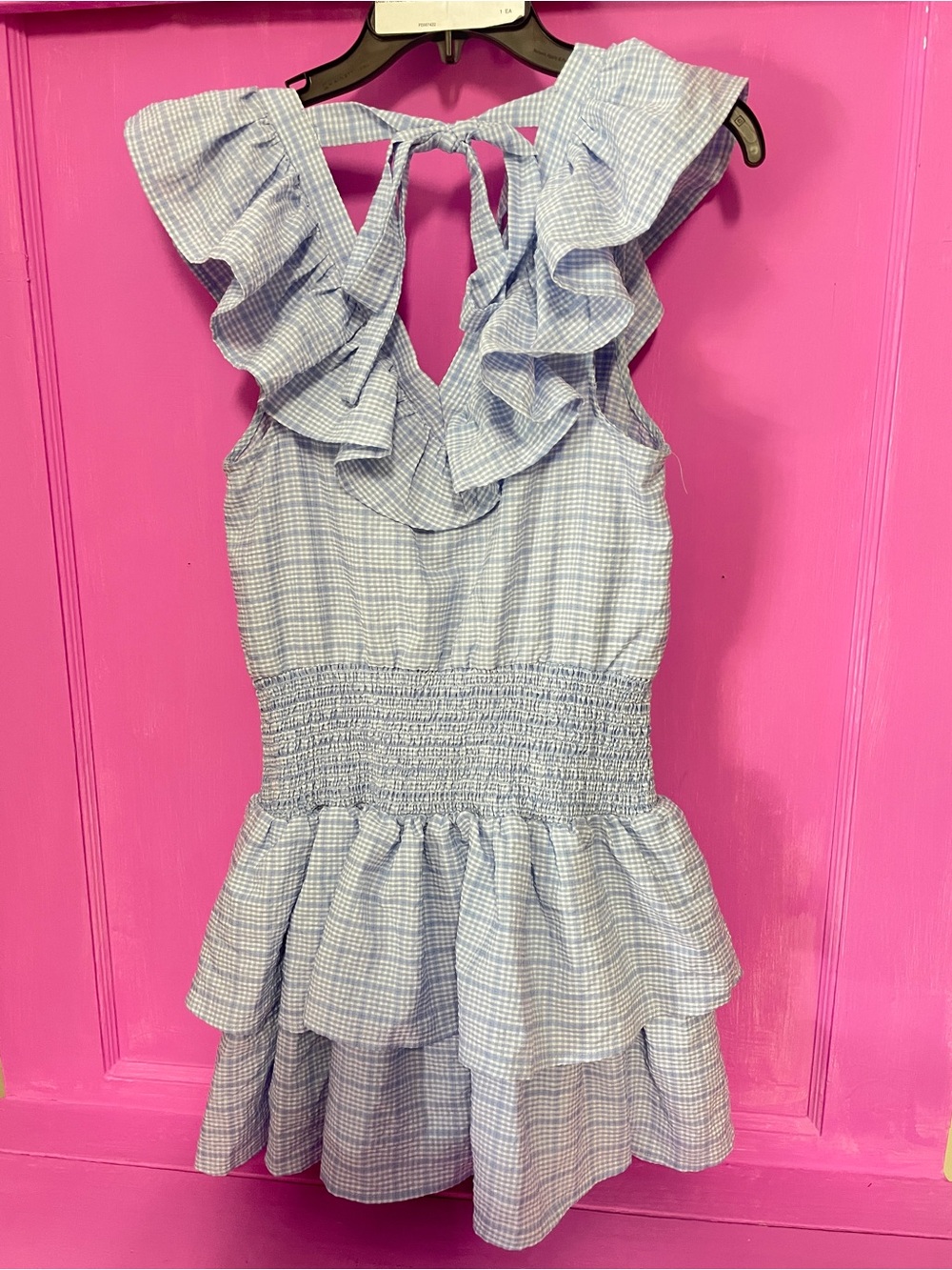 Light Blue Ruffle Tiered Mini Dress with Smocked Waist - Picture 4 of 4